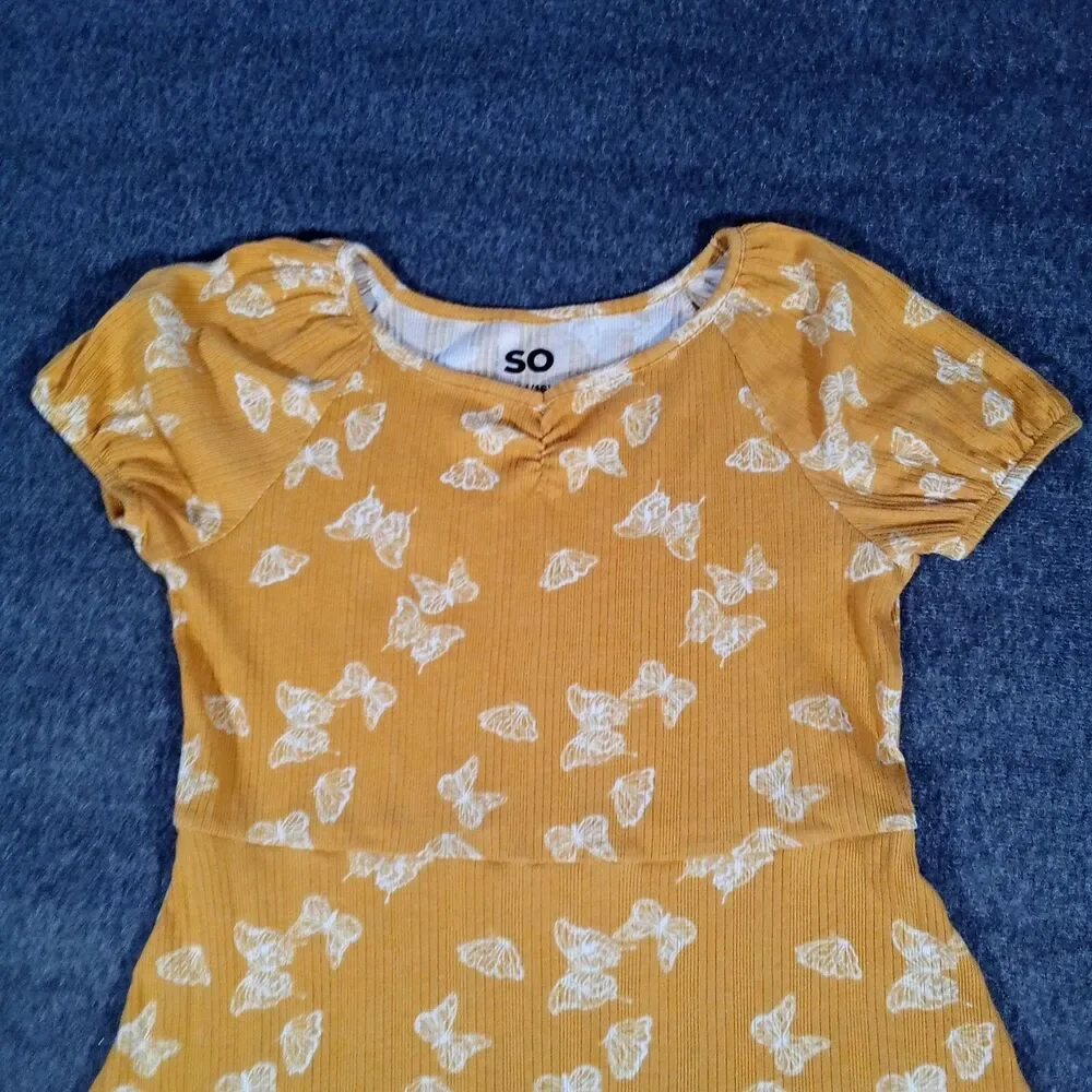 So Dress Youth Extra Large Yellow Butterfly Print Flowy Cottage Summer Sundress